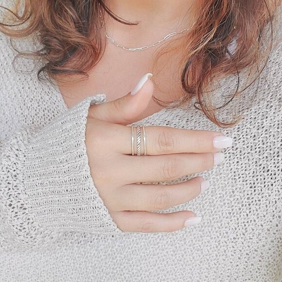 Women's 925 Sterling Silver Triple Band Three Stacking Ring Set Adjustable Thumb - Picture 3 of 10